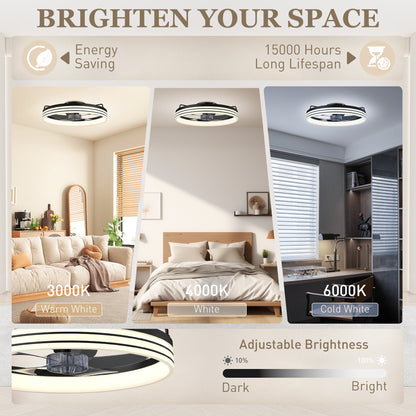 HOMCOM Ceiling Fans with Lights and Remote & App Control, 50cm LED Ceiling Fan Light with 3 Colour Temperatures, 6 Speed, Black
