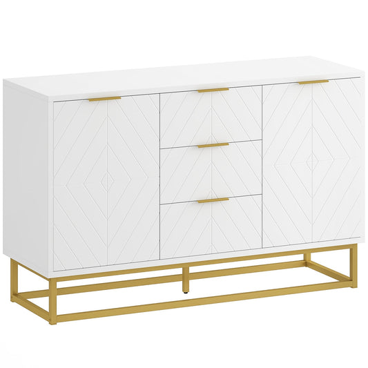 HOMCOM Sideboard with 3 Drawers and Adjustable Shelves for Living Room - White