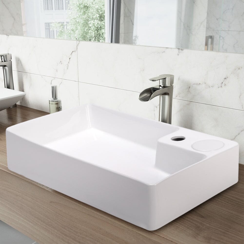 58cm W Bathroom Ceramic White Square Sink
