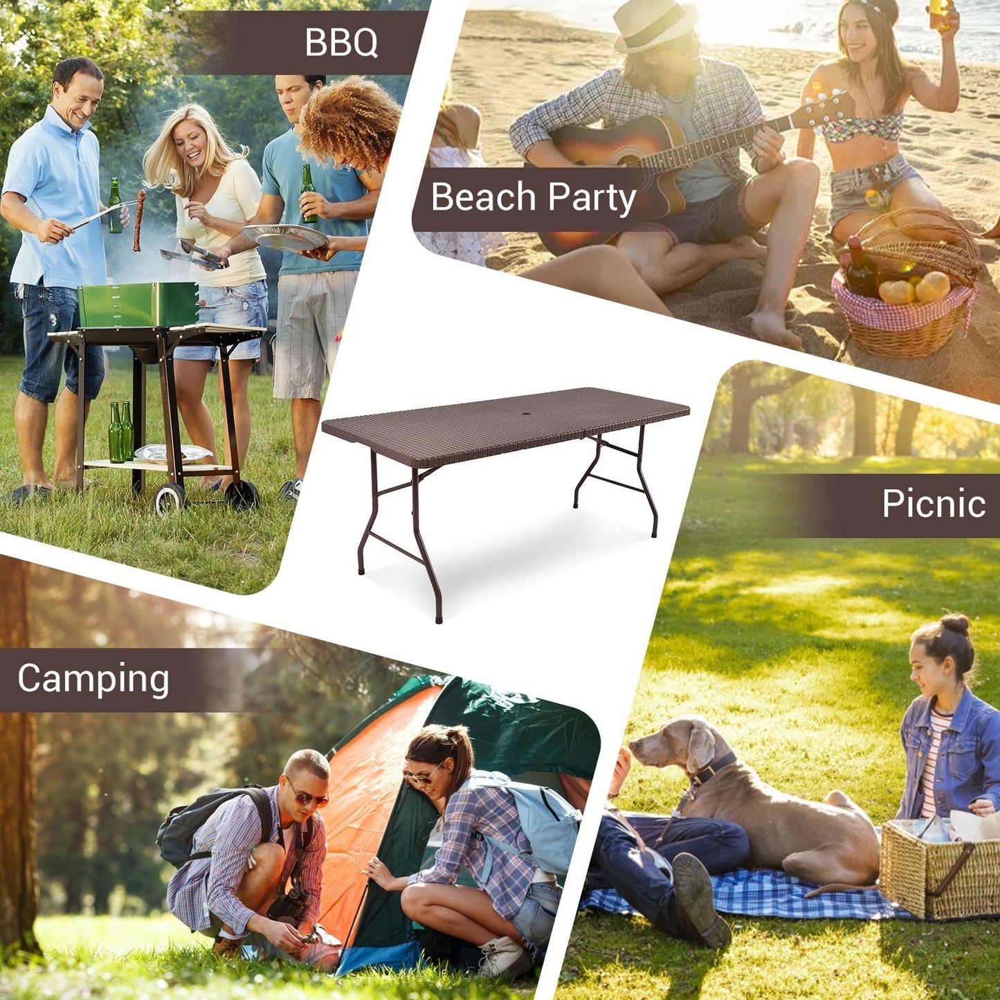 6 Feet Portable Folding Rattan Table