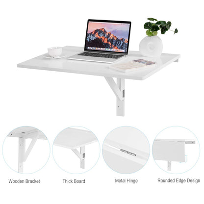 Wooden Folding Wall-Mounted Drop Leaf Table-White