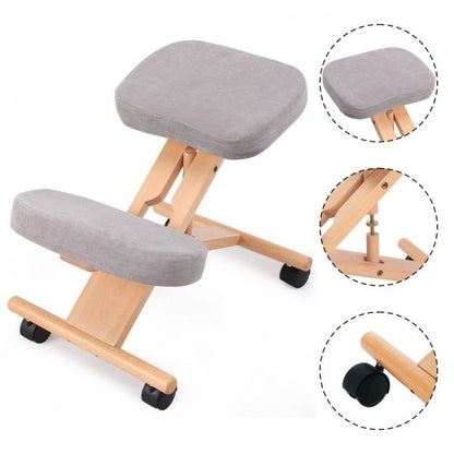 Wooden Orthopaedic Kneeling Stool Ergonomic Posture Frame Seat-Grey