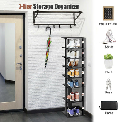 Wooden Vertical Shoe Rack with 7 Shelves-Black