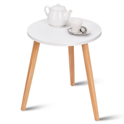 Round Occasional/Side Table with Natural Wood Legs for Home and Office-White