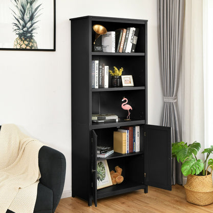 Wooden Tall Bookcase with 3-Tier Storage Cabinet-Black