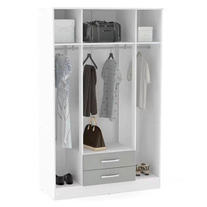 Lynx 4 Door 2 Drawer Mirrored Wardrobe - White and Grey