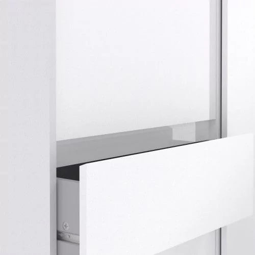 Classic Design High Gloss Sliding Door Wardrobe with 3 Drawers - White