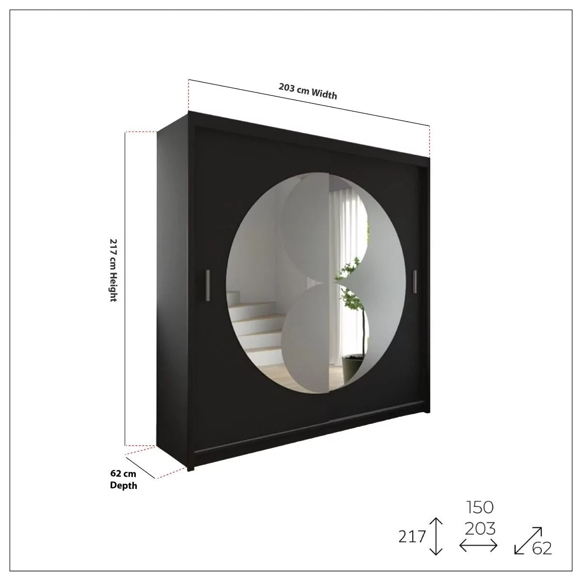 Circolo Sliding Door Wardrobe with Mirror - Black