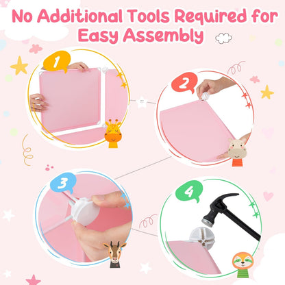 8-Cube Portable Kids Wardrobe with Hanging Section-Pink