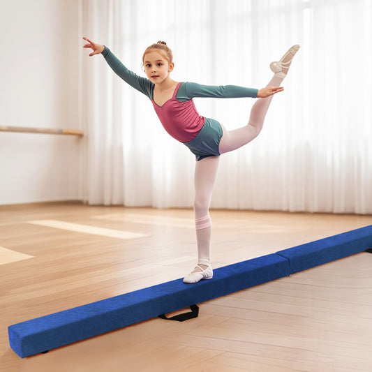 8 FT Folding Gymnastic Beam with Anti-slip Base for Toddler-Blue