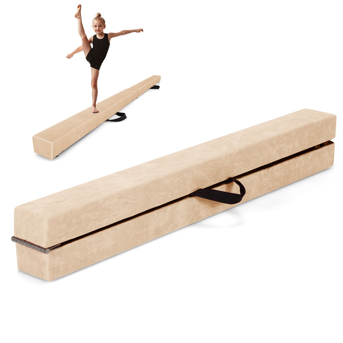 8 FT Folding Gymnastic Beam with Anti-slip Base for Toddler-Brown