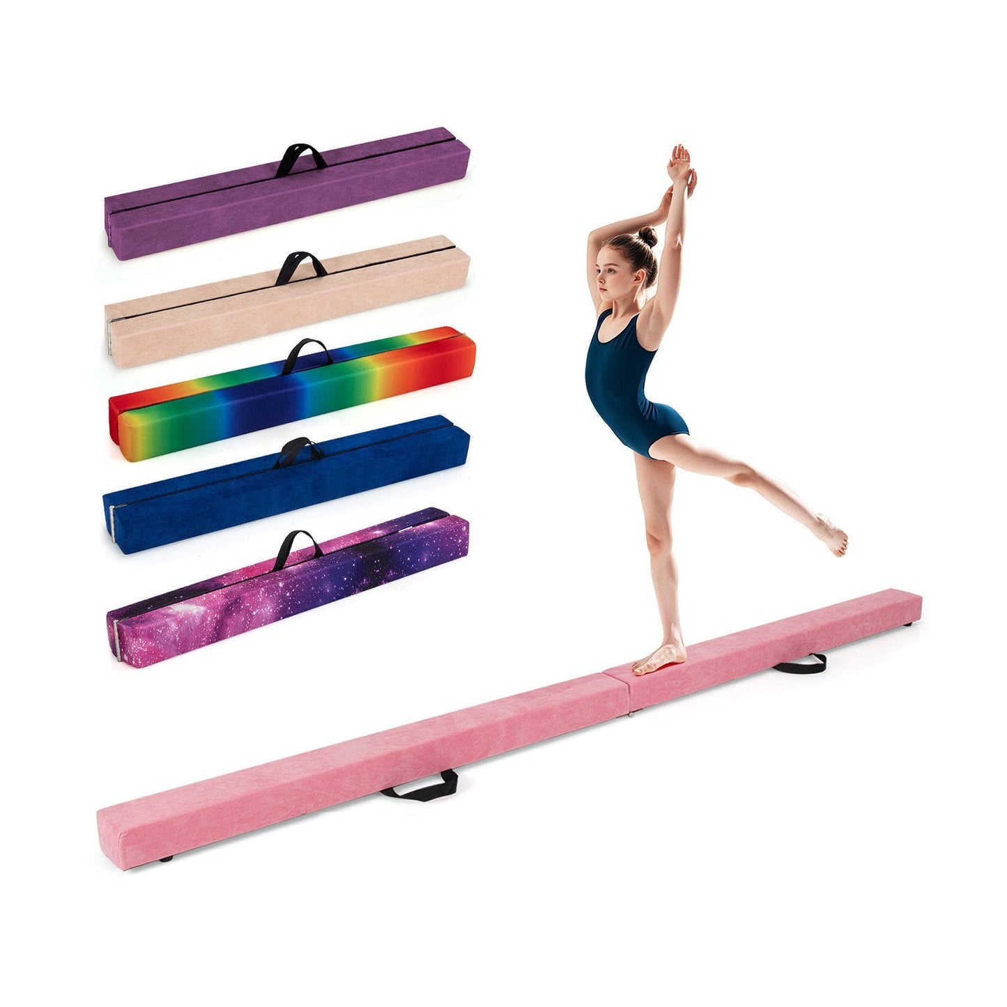 8 FT Folding Gymnastic Beam with Anti-slip Base for Toddler-Pink