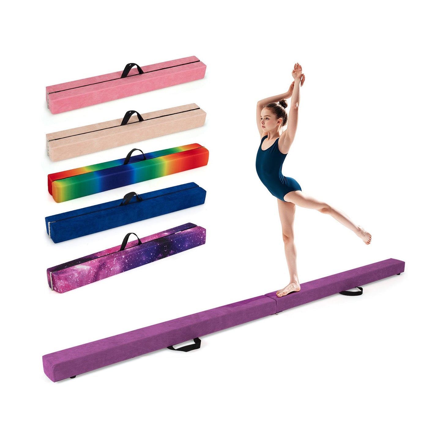 8 FT Folding Gymnastic Beam with Anti-slip Base for Toddler-Purple
