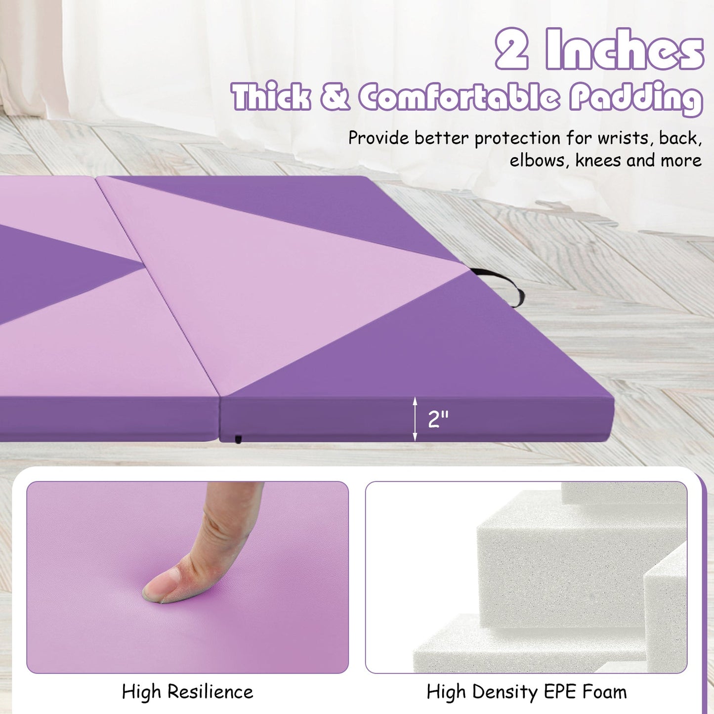 240cm PU Leather Folding Gymnastics Mat-Pink & Purple