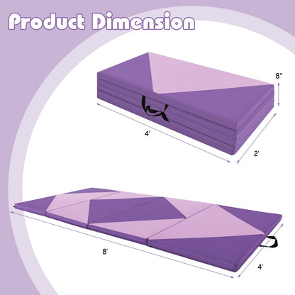 240cm PU Leather Folding Gymnastics Mat-Pink & Purple