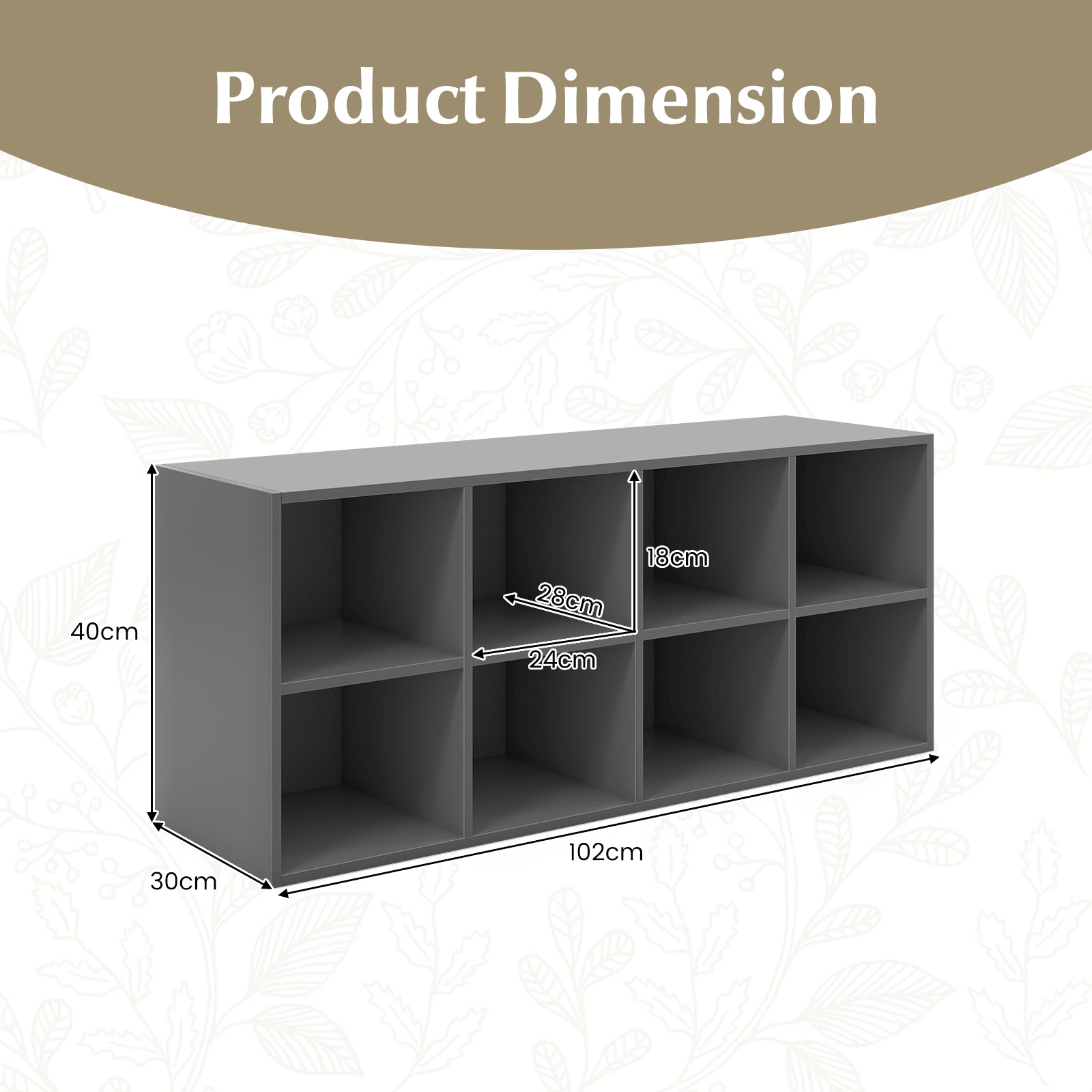 8 Grid Shoe Bench 2 in 1 Shoe Organizer with 8 Storage Cubbies-Grey