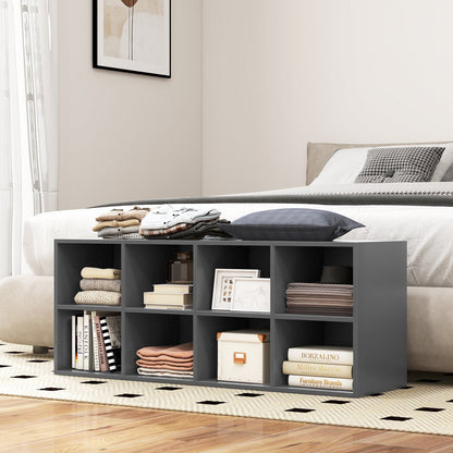 8 Grid Shoe Bench 2 in 1 Shoe Organizer with 8 Storage Cubbies-Grey