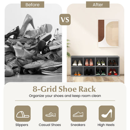 8 Grid Shoe Bench 2 in 1 Shoe Organizer with 8 Storage Cubbies-Grey