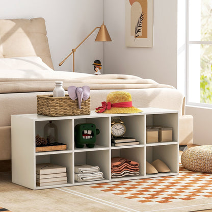 8 Grid Shoe Bench 2 in 1 Shoe Organizer with 8 Storage Cubbies-White