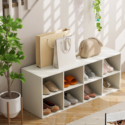 8 Grid Shoe Bench 2 in 1 Shoe Organizer with 8 Storage Cubbies-White