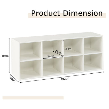 8 Grid Shoe Bench 2 in 1 Shoe Organizer with 8 Storage Cubbies-White