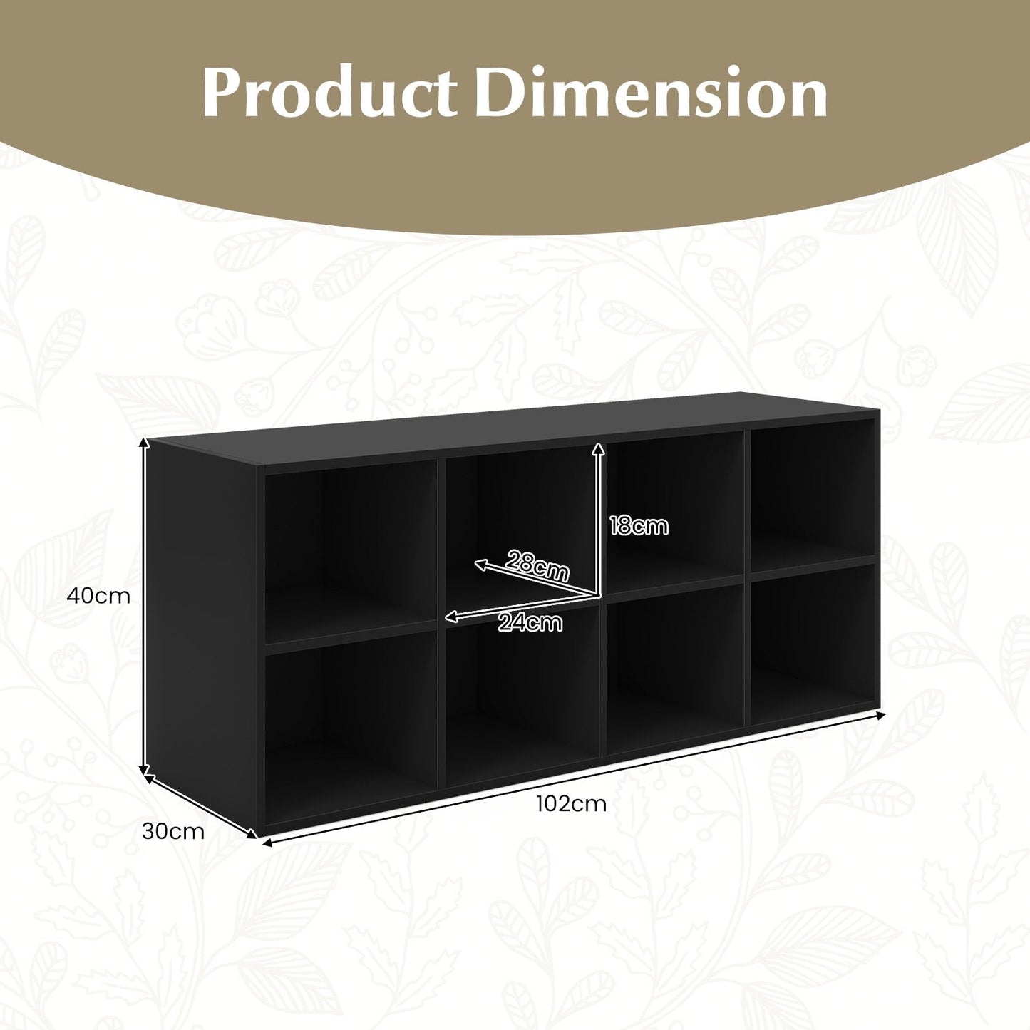 8 Grid Shoe Bench 2 in 1 Shoe Organizer with 8 Storage Cubbies-Black