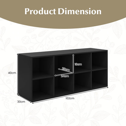8 Grid Shoe Bench 2 in 1 Shoe Organizer with 8 Storage Cubbies-Black
