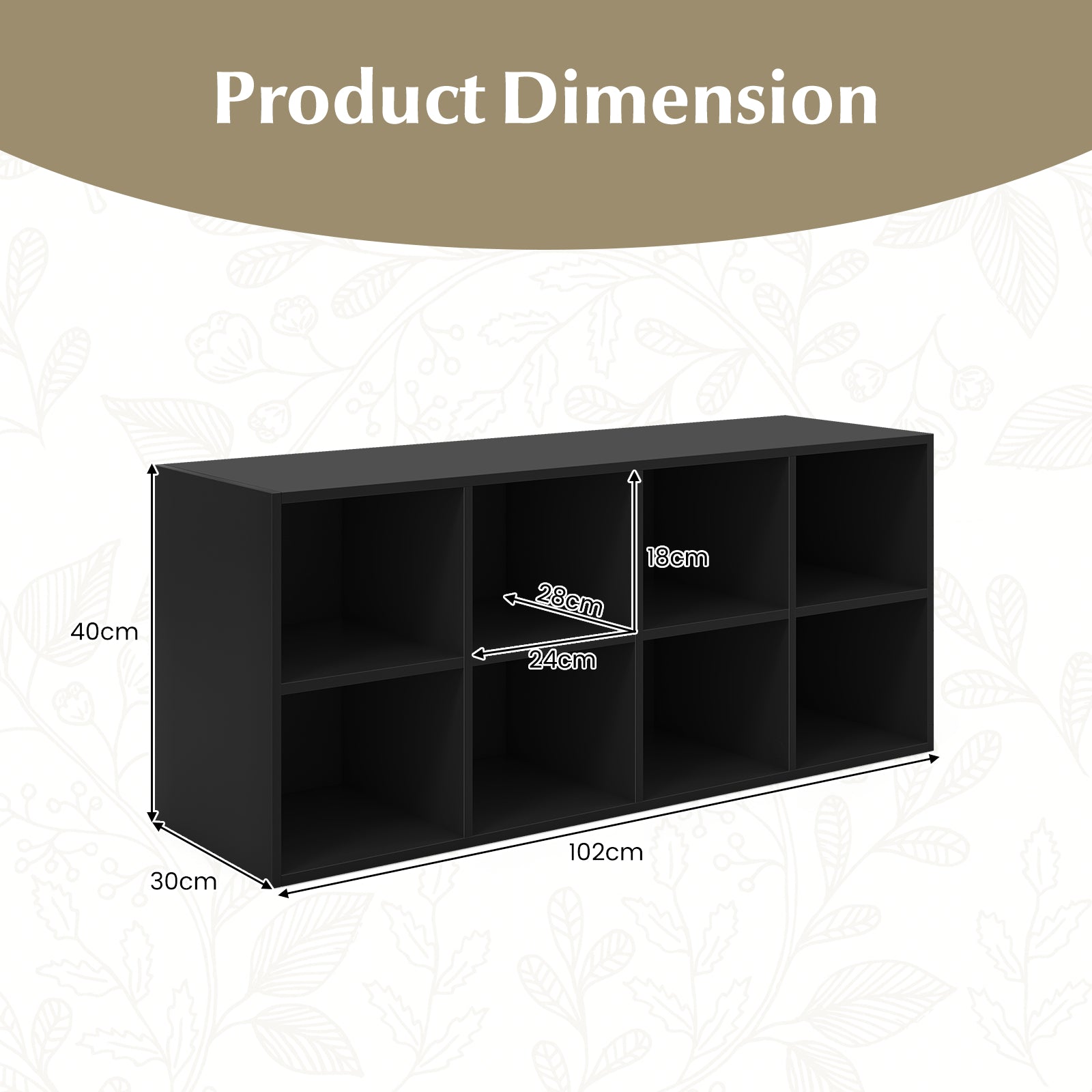 8 Grid Shoe Bench 2 in 1 Shoe Organizer with 8 Storage Cubbies-Black