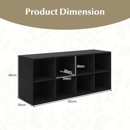 8 Grid Shoe Bench 2 in 1 Shoe Organizer with 8 Storage Cubbies-Black
