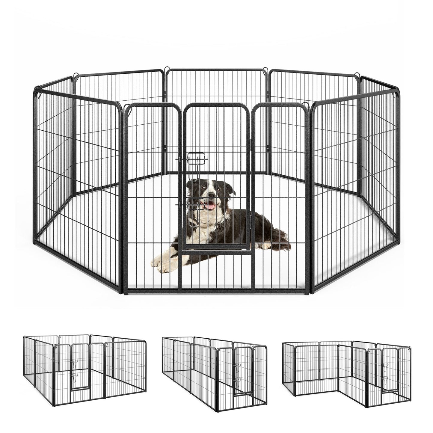 8 Panel 60cm/80cm Height Pen Fence with Lock and Large Door-Black-80 cm