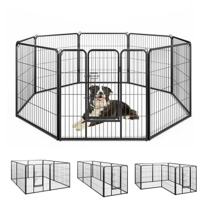 8 Panel 60cm/80cm Height Pen Fence with Lock and Large Door-Black-80 cm