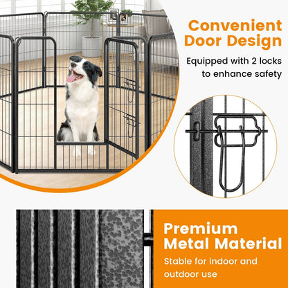 8 Panel 60cm/80cm Height Pen Fence with Lock and Large Door-Black-80 cm