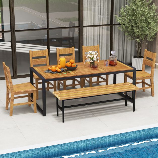 8-Person Outdoor Acacia Wood Dining Table Rectangular Patio Table