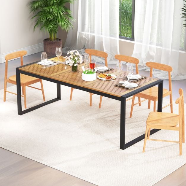 8-Person Outdoor Acacia Wood Dining Table Rectangular Patio Table