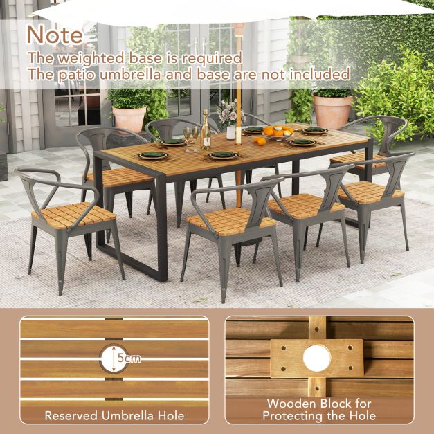 8-Person Outdoor Acacia Wood Dining Table Rectangular Patio Table