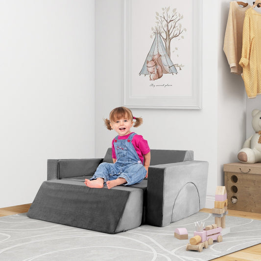 8-Piece Kids Modular Play Sofa with Machine-washable Fabric-Grey