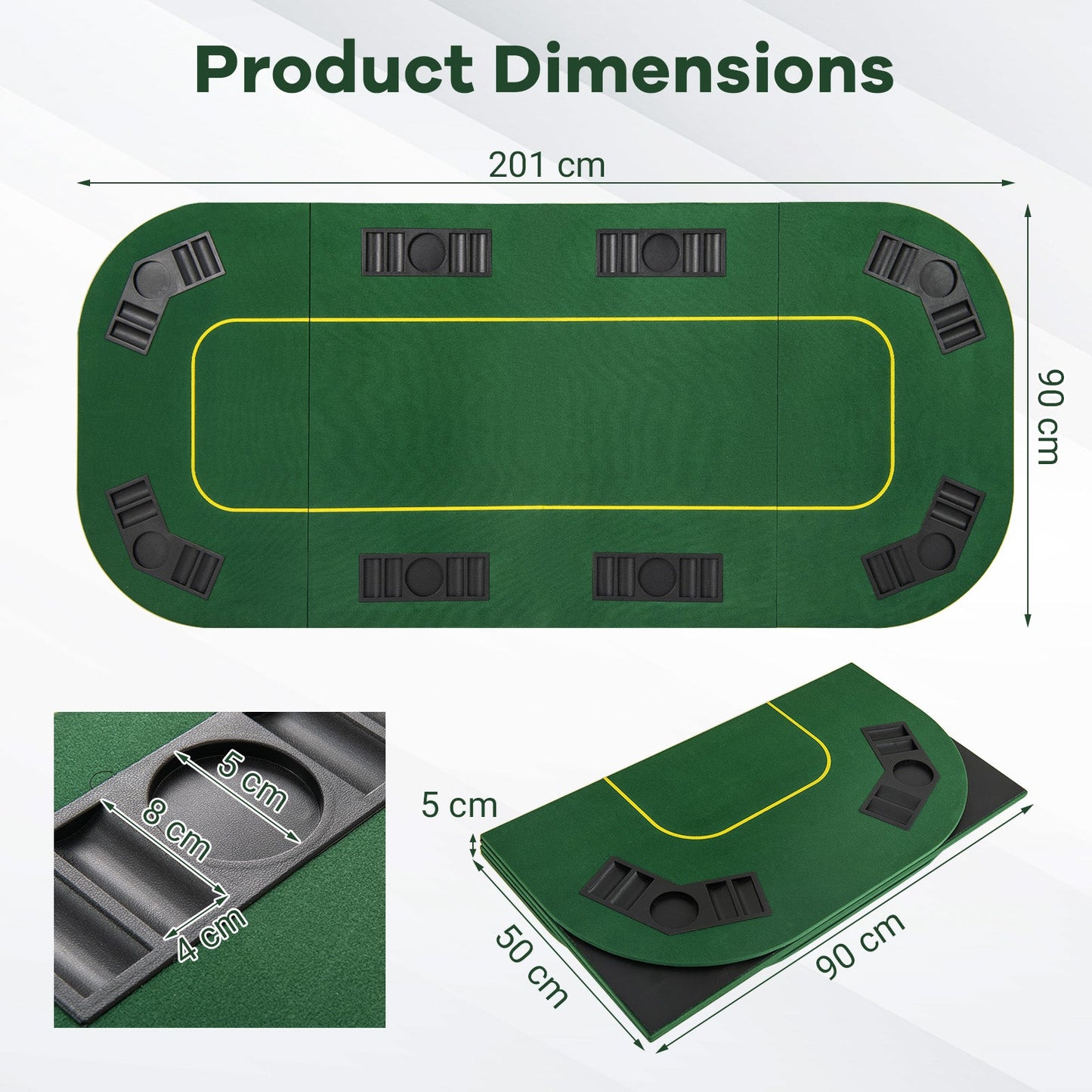 8-Player Foldable Poker Table Top with Carry Bag for Family Game Casin-Green