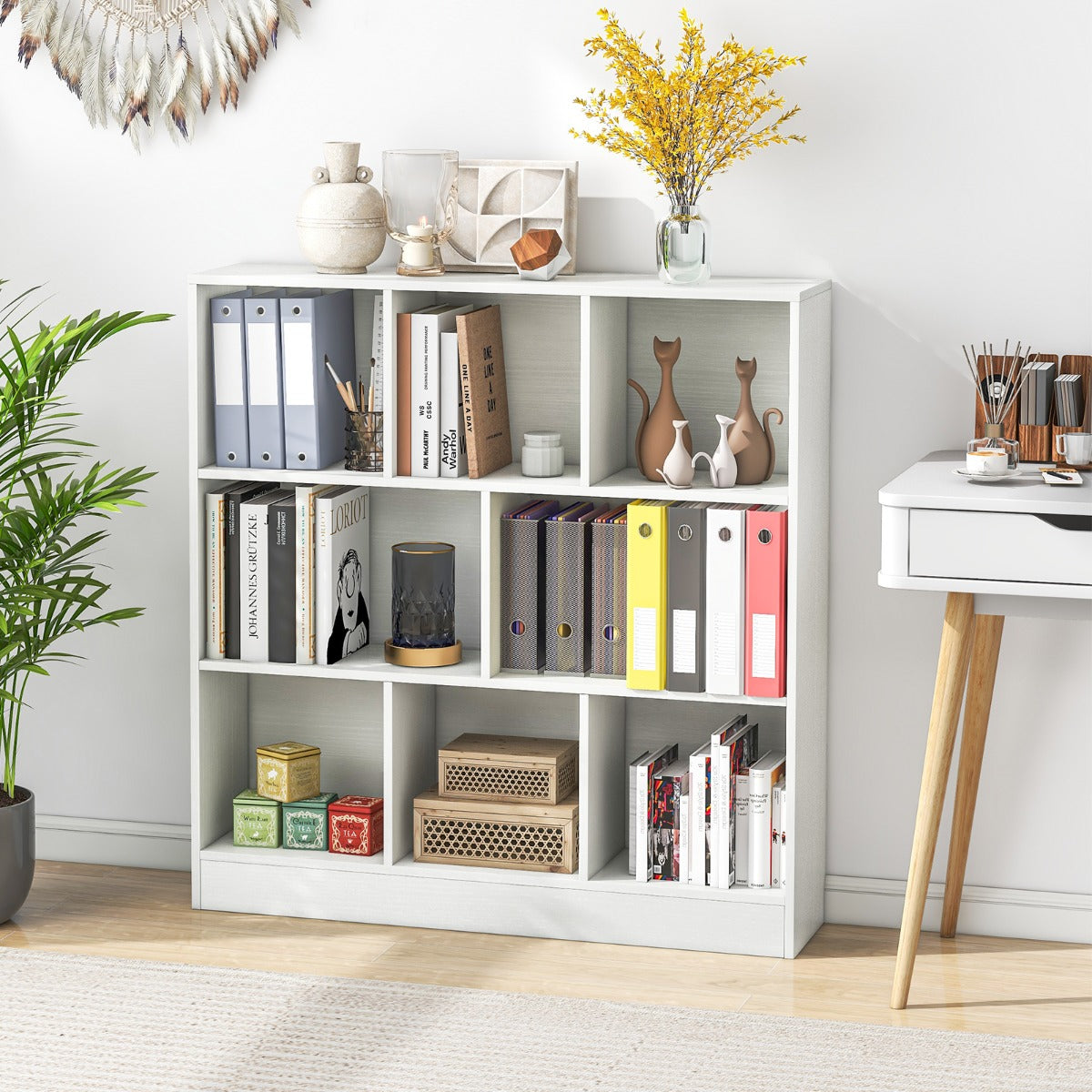 8-Cube Bookshelf with 2 Anti-Tipping Kits and Display Shelf for Home-White