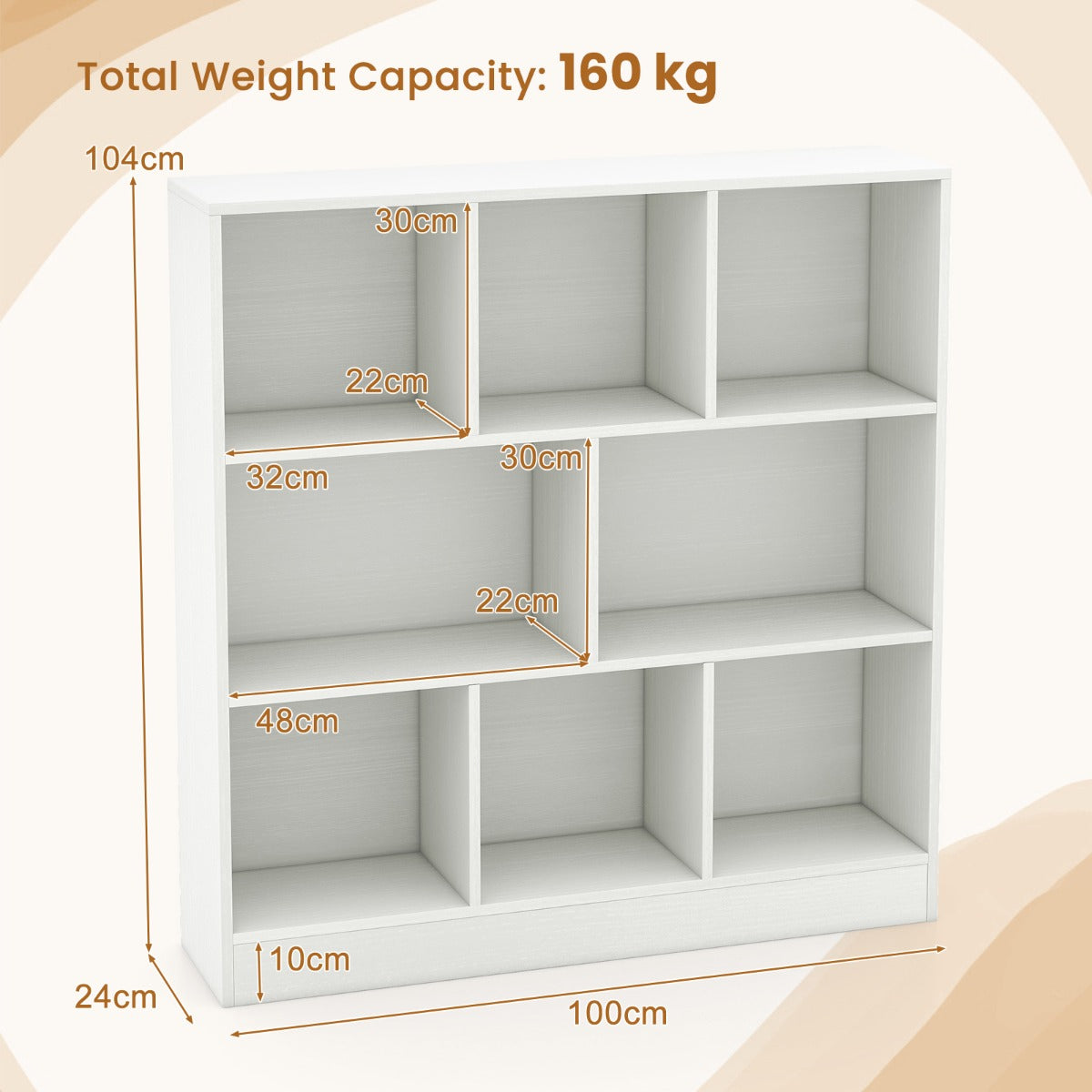 8-Cube Bookshelf with 2 Anti-Tipping Kits and Display Shelf for Home-White