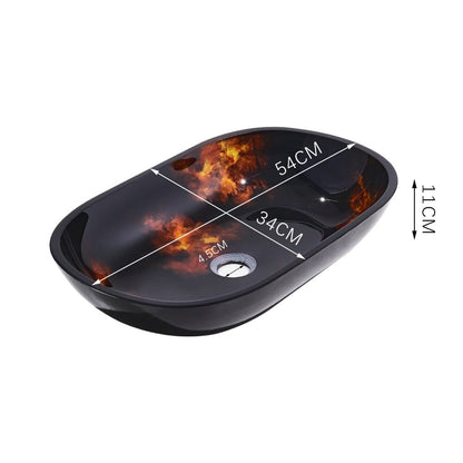 54cm W Oval Bathroom Art Tempered Glass Sink