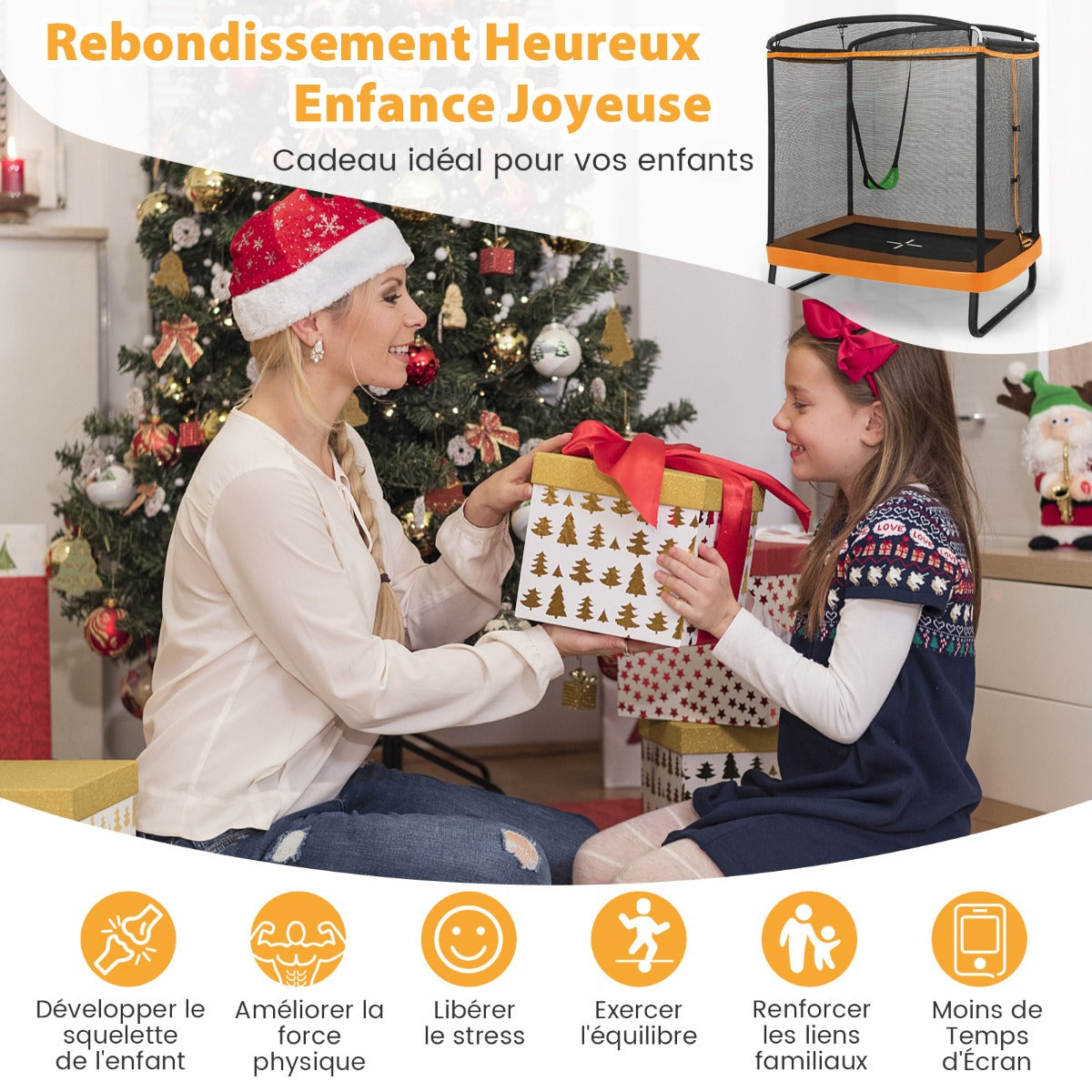 6 Feet Kids Trampoline with Swing and Enclosure Safety Net-Orange