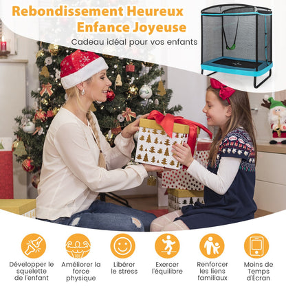 6 Feet Kids Trampoline with Swing and Enclosure Safety Net-Blue