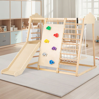 8-in-1 Indoor Jungle Gym for Kids Wooden Montessori Climbing Toys-Natural