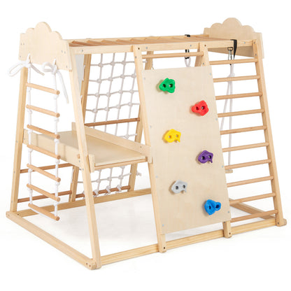 8-in-1 Indoor Jungle Gym for Kids Wooden Montessori Climbing Toys-Natural