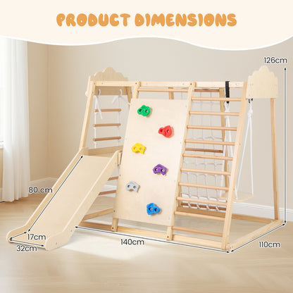 8-in-1 Indoor Jungle Gym for Kids Wooden Montessori Climbing Toys-Natural