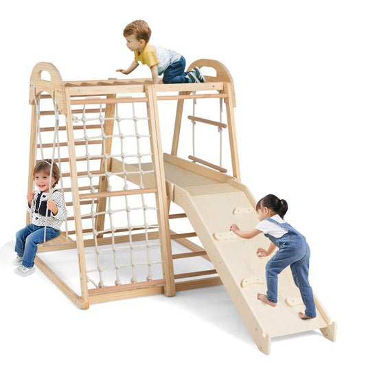 8-in-1 Jungle Gym Wooden Montessori Climber Playset-Natural