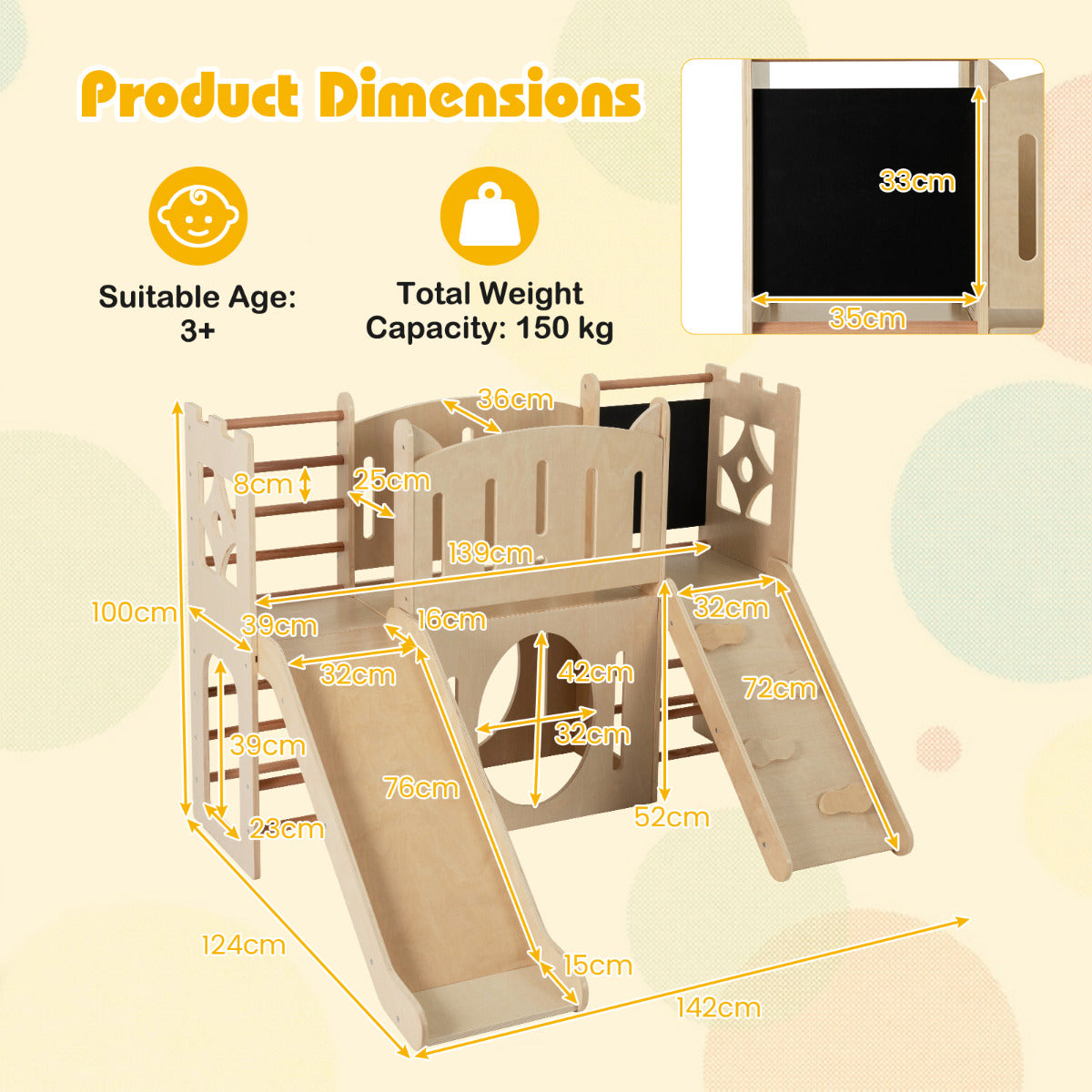 8-in-1 Toddler Slide with Ladders and Toy Storage-Natural