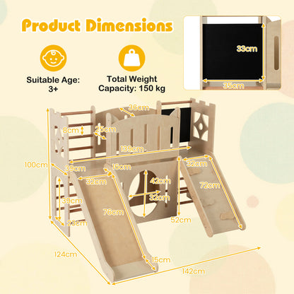 8-in-1 Toddler Slide with Ladders and Toy Storage-Natural