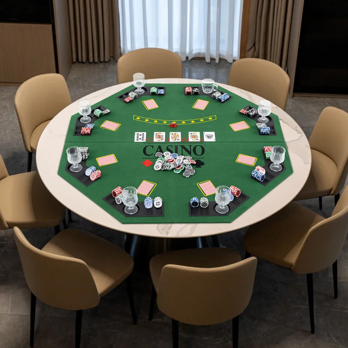 8 Player Foldable Texas Holdem Poker Table Topper with Carrying Bag-Green