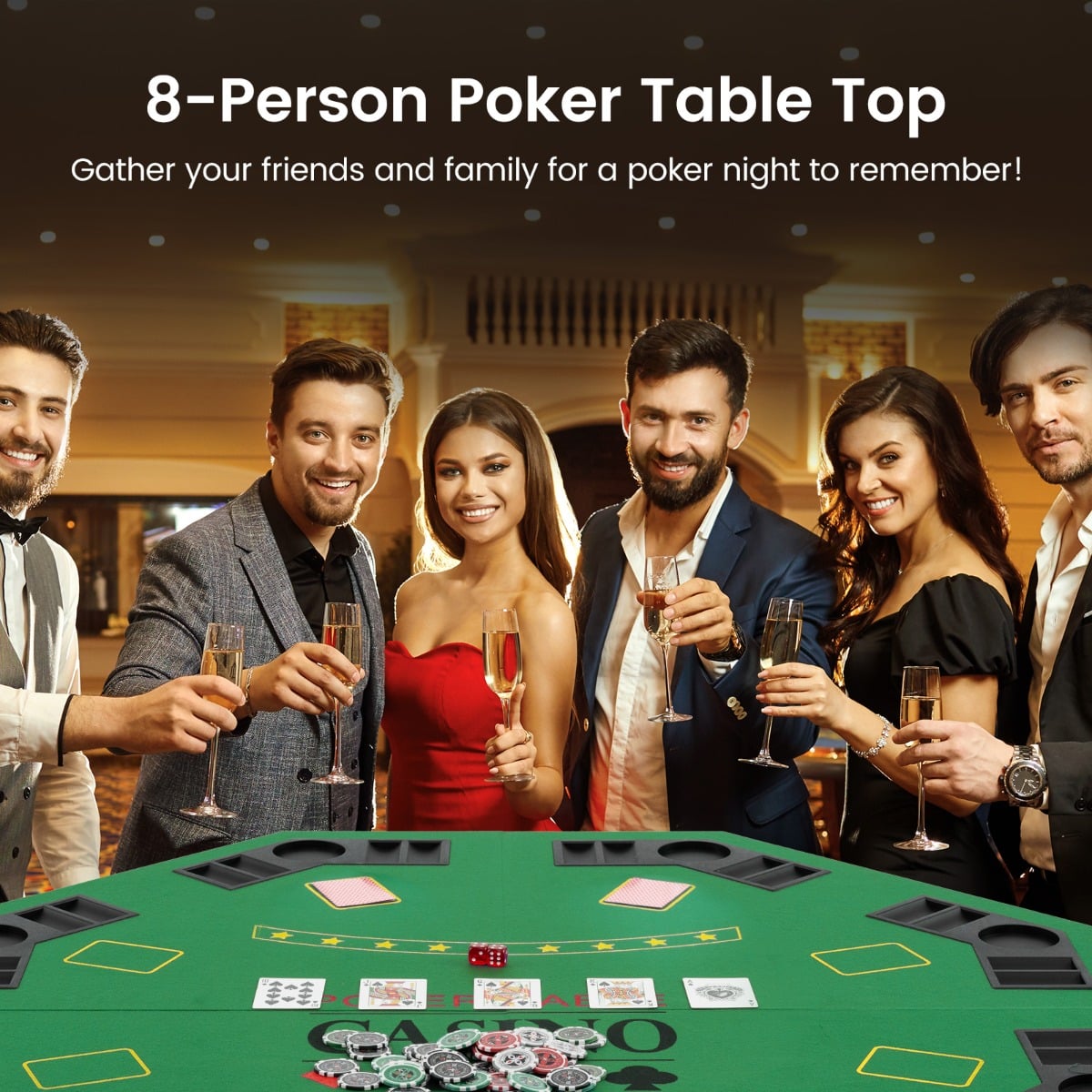 8 Player Foldable Texas Holdem Poker Table Topper with Carrying Bag-Green